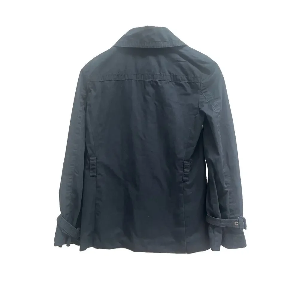 J.Crew Womens 0 Trench Jacket Navy Button Front Cotton Blend Utility Coat